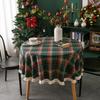 Imanqi Yarn-dyed Plaid Christmas Holiday Round Tablecloth with Tassels
