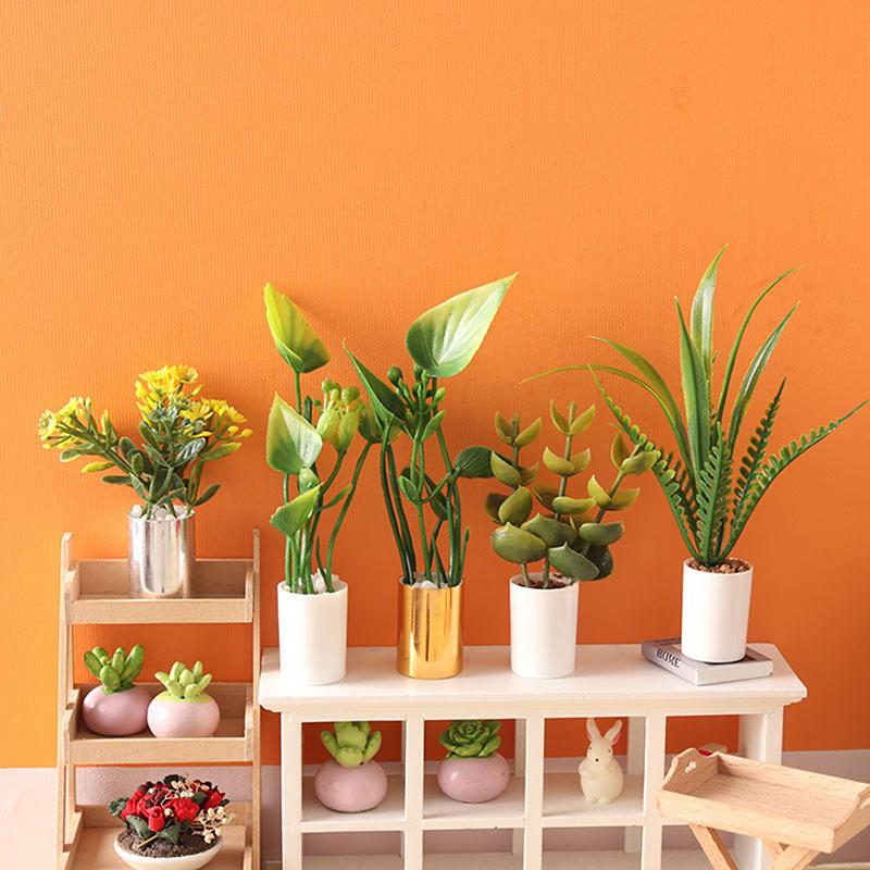 1:12 миниатюрных комнатных растений для кукольного домика с зелеными листьями, горшок, бонсай, садовый домашний декор