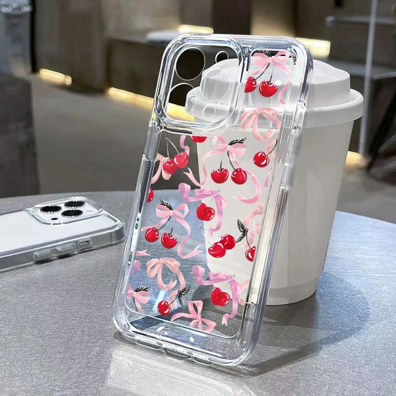 Мягкий прозрачный чехол для телефона iPhone 15, чехлы для iPhone 14 13 12 11 Pro Max XS X XR 7 8 15 14 Plus SE 2020, чехол с узором вишневый бант