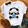 Cute Panda With Sunglasses Graphic Women T-Shirt Minimalist Black Line Animal Print Short Sleeve Casual Streetwear Tee