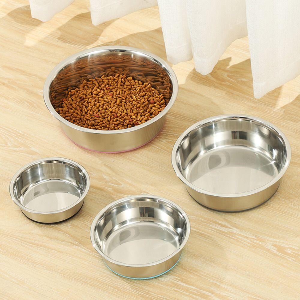 Silicone Bottom Cat Dog Bowls Stainless Steel Pet Feeders Practical Dog Basin Water