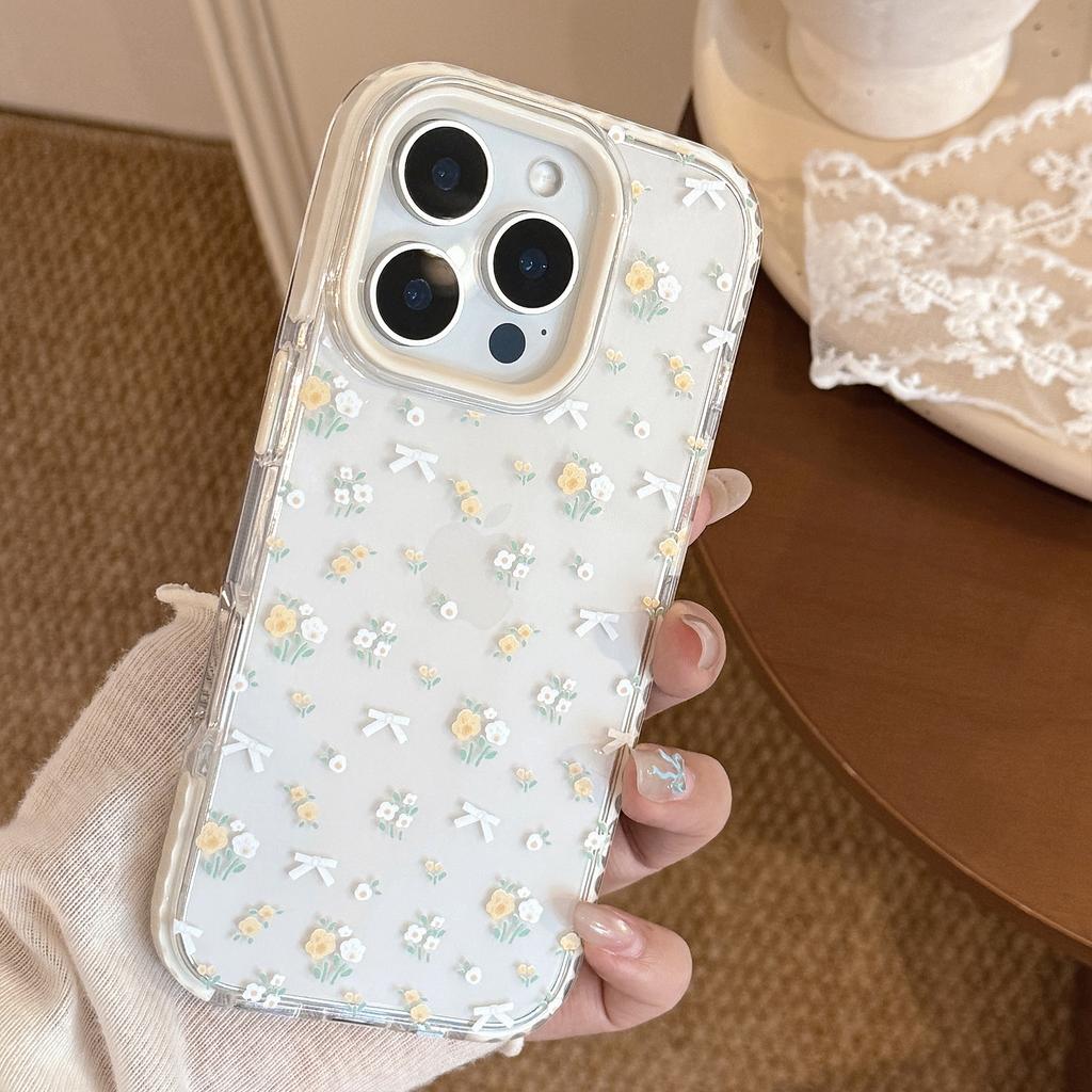 Маленький Свежий Желтый Цветочный Подходит для IPhone 16 Apple 15 Чехол для Мобильного Телефона 14promax Защита от Падений 13 Прозрачный 11 Мягкий