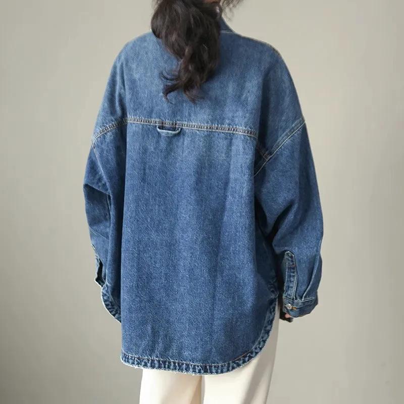 Весенне-осенняя мода Блузка с длинными рукавами Женская джинсовая рубашка Женская свободная куртка Женская