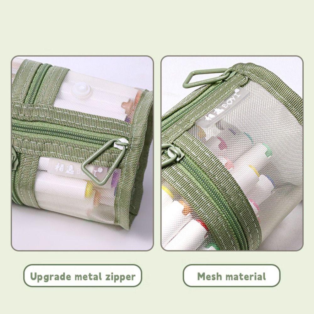 Portable Pen Bag Mesh Pen Box Transparent Stationery Storage Bag School Office