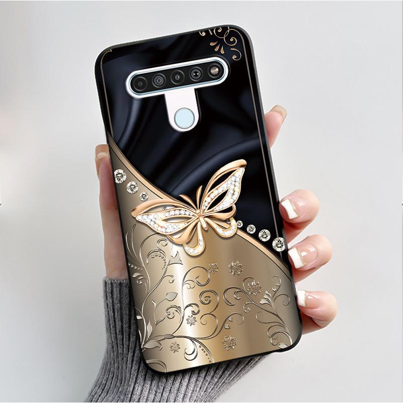 For LG Q61 LM-Q630N Slim Black Soft Silicone Case Luxury Fashion Flower Butterfly Painted Cover for LG K61 Q61 Q 61 Phone Casing