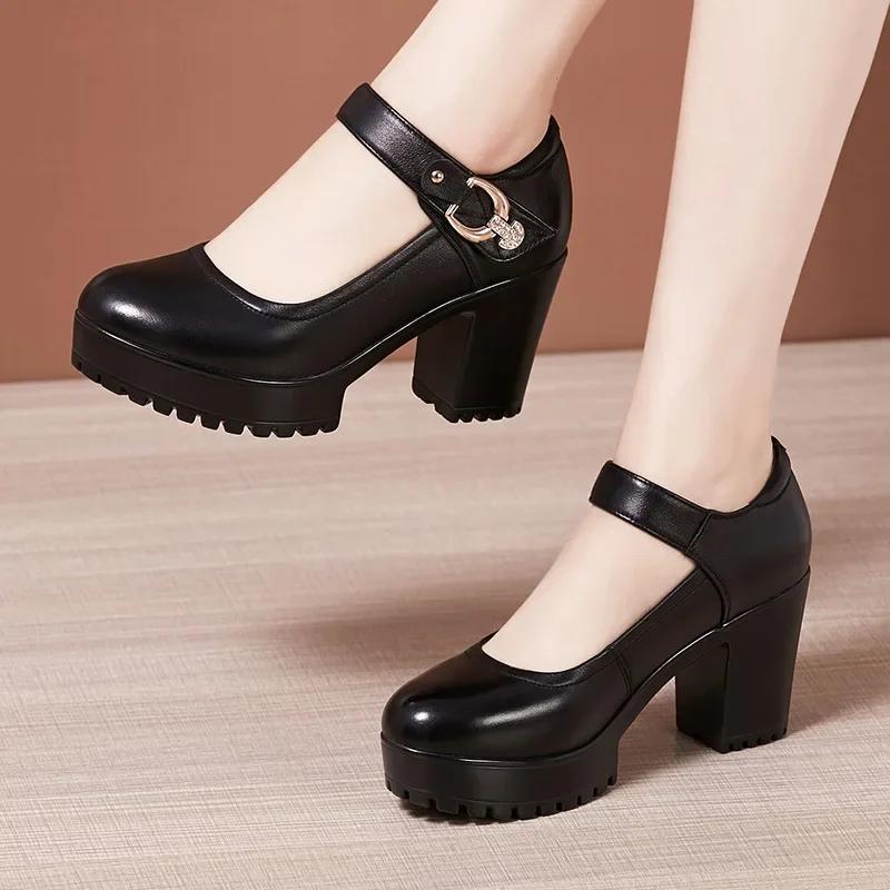 Small Big Size 32-43 Block Heel Platform Shoes 2025 Fall Spring Med Heels Pumps Ladies Wedding Work Shoes for Office