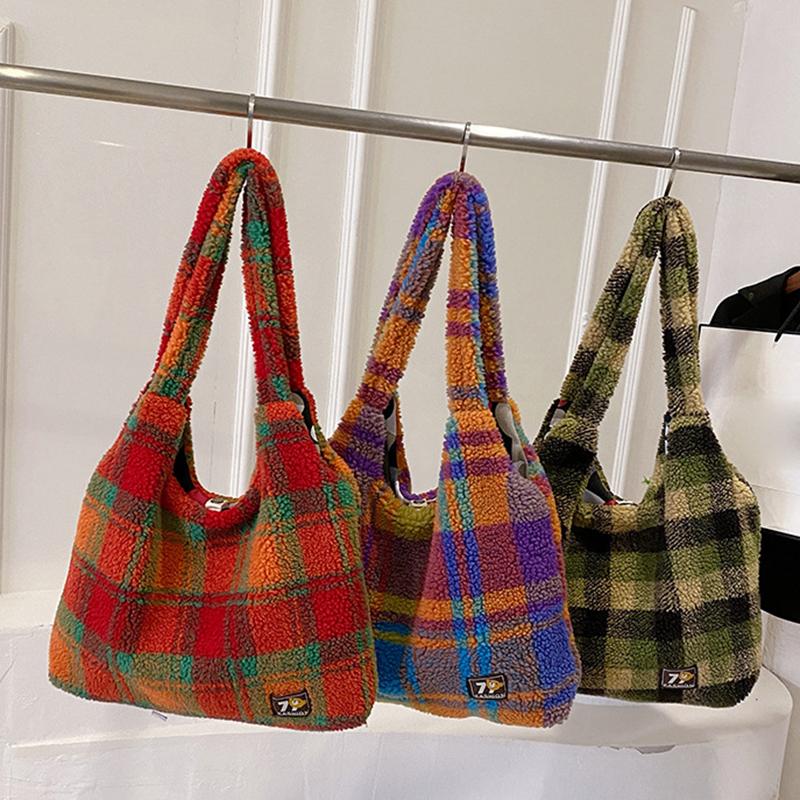 Женская ретро-сумочка из овечьей шерсти, милая пушистая сумка через плечо, сумка-тоут для работы, покупок, повседневного использования AVE