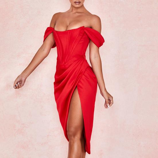Plus Size Draped Satin Corset Dresses Bodycon Party Night Club Off Shoulder Gown Elegant Backless Dress Birthday