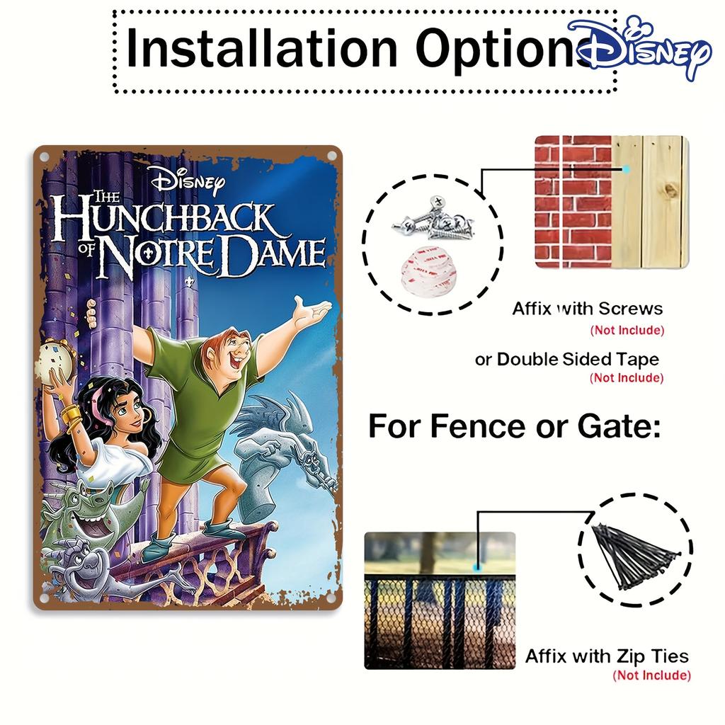 1 шт. Дисней Горбун из Нотр-Дама Винтажная Металлическая Жестяная Табличка Настенное Искусство - 20,32x30,48 см Железная Декоративная Табличка с Квазимодо и Эсмеральдой,