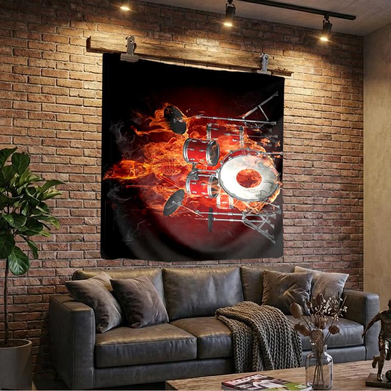 Drum Kit Display Printed Tapestry, Wall Hanging,Livingroom, dormitory, Large Wall Decor, Fabric Decor Fan Birthday Gifts