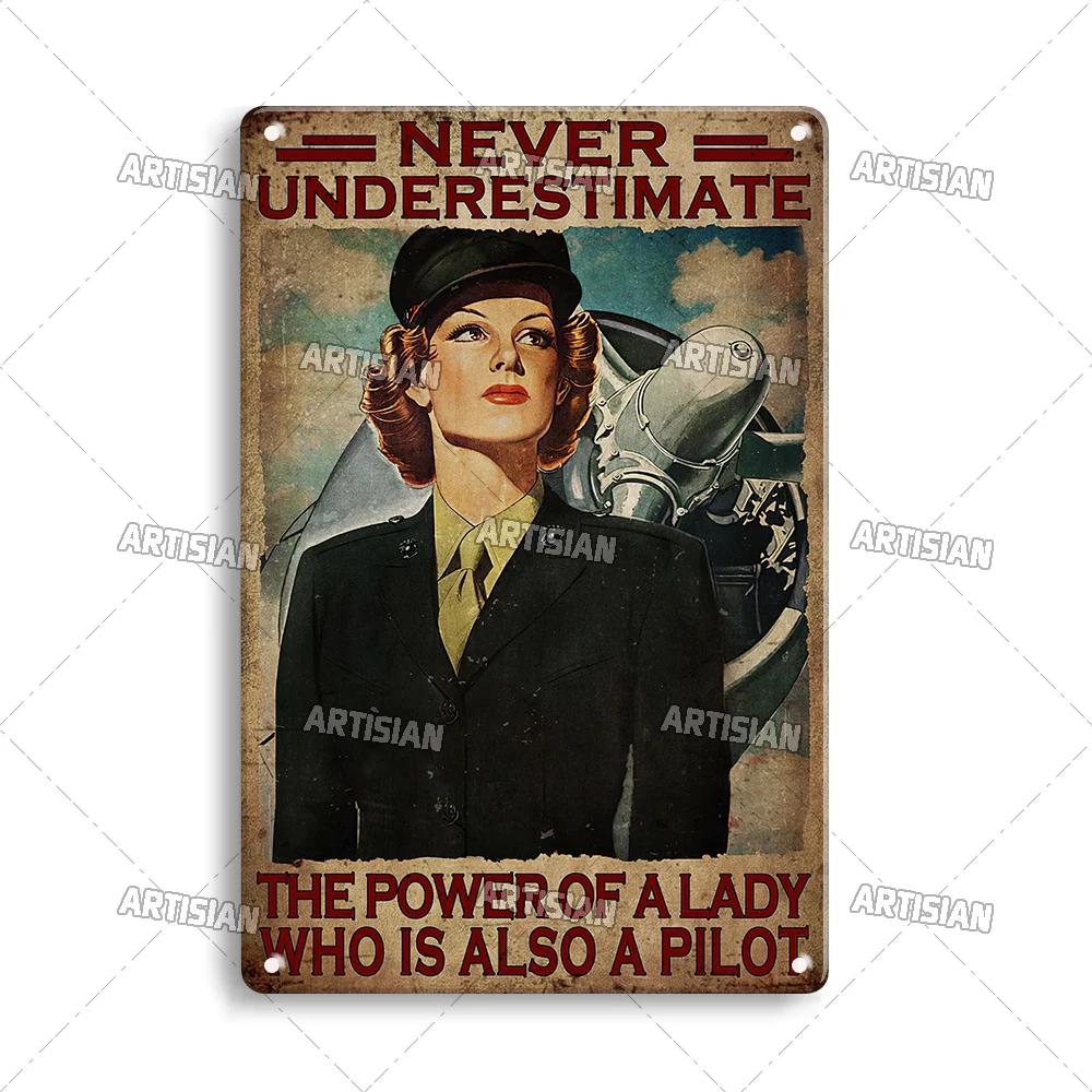 Artisian Pilot Metal Sign Flight Attendant Tin Plate Airplane Aviation Decorative Plaque Wall Decor Garage Bar Pub Club Hotel