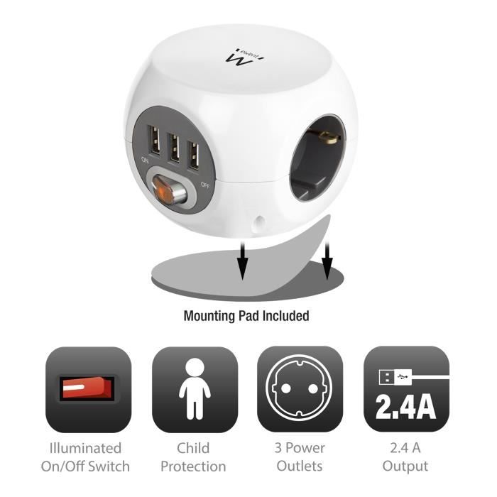 Ewent EW3939 сетевой фильтр 1,5 м 3 розетки(s) CA Внутренний Белый