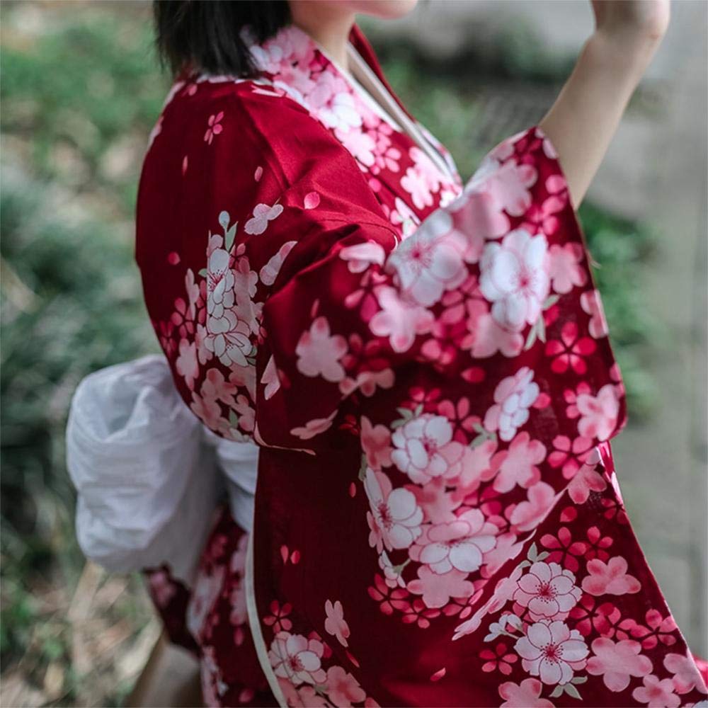 Getz Flowing Cherry Blossom with a Plain Elegant One Size Fits Set with Perfect for Fireworks Summer Bon and and Perfect for Women's Yukata, Red,