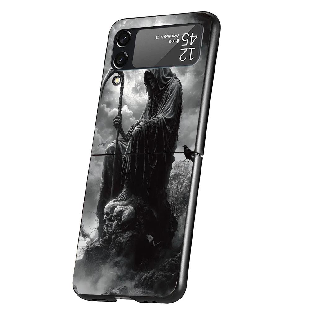 Death Grim Reaper Skull Scythe Cover Phone Case For Samsung Galaxy Z Flip 7 6 5 4 3 5G Flip7 Flip6 Flip5 Flip4 Flip3 Black Funda