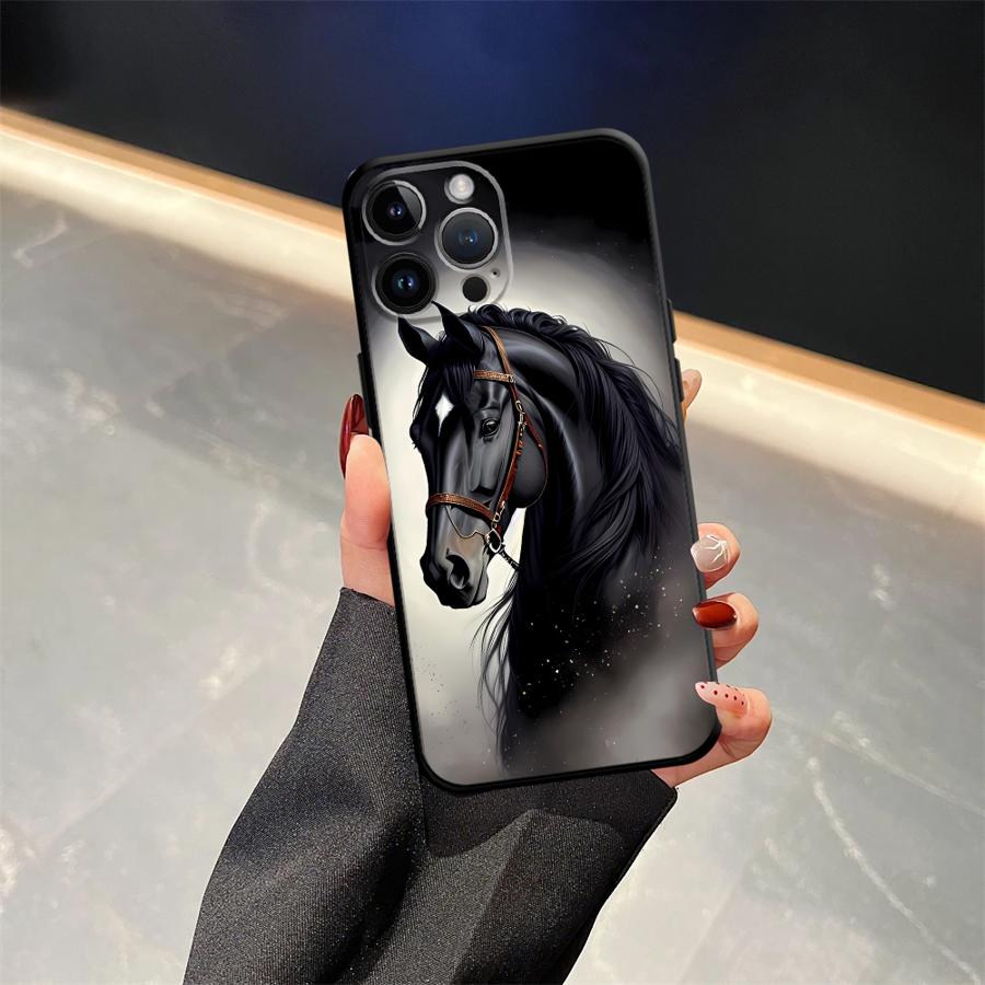 Черный мягкий чехол для телефона с рисунком животного (лошадь) для iPhone 13 12 11 17 Pro Max 17Air XS Max XR 15 16 14 Plus 7 8