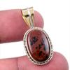 Natural Mahogany Obsidian Gemstone 925 Solid Silver Two Tone Pendant 1.25" C2K83