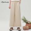 Японские женские прямые брюки Mori Girl весна-лето с эластичной талией, кружевные, пэчворк, повседневные свободные капри из хлопка, базовые женские брюки