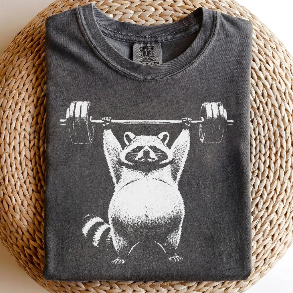 Raccoon Weightlifting Shirt and kids tshirt, Funny Gym Tee, Animal Workout T-Shirt and kids tshirt, Powerlifting Gift
