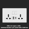 UK 13A Wall Power Socket with USB Type-c 18W Quick Charge Outlet Plug,White Universal  Light Switch Double Usb Electrical Socket