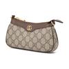 Gucci Сумка для маджонга Ophidia с двойным логотипом G и застежкой-молнией, изготовленная из холста и кожи, подмышечная сумка, сумка через плечо, мини-сумка для женщин, бежевого цвета с черными вставками.