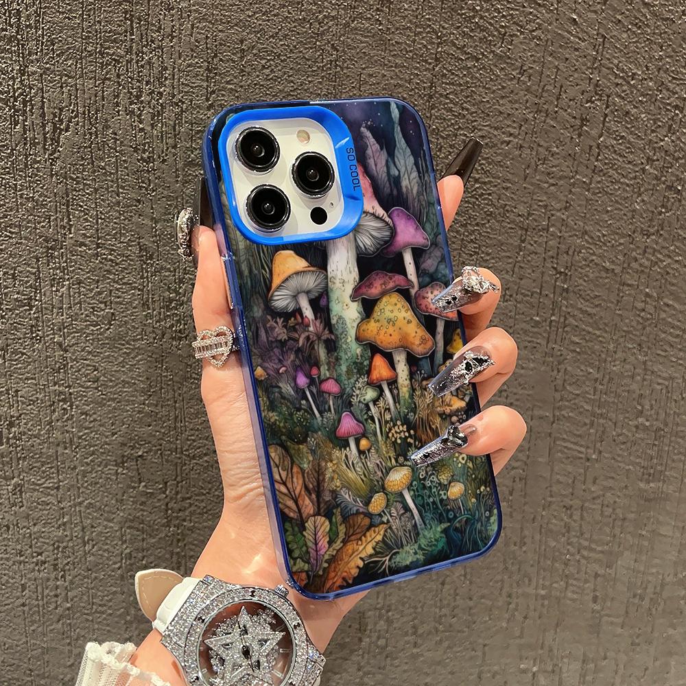 Модный дизайн с рисунком грибов чехол для телефона подходит для iPhone 17 16 15 14 13 12 11 Pro/Max/Plus ударопрочный и защищающий от падений