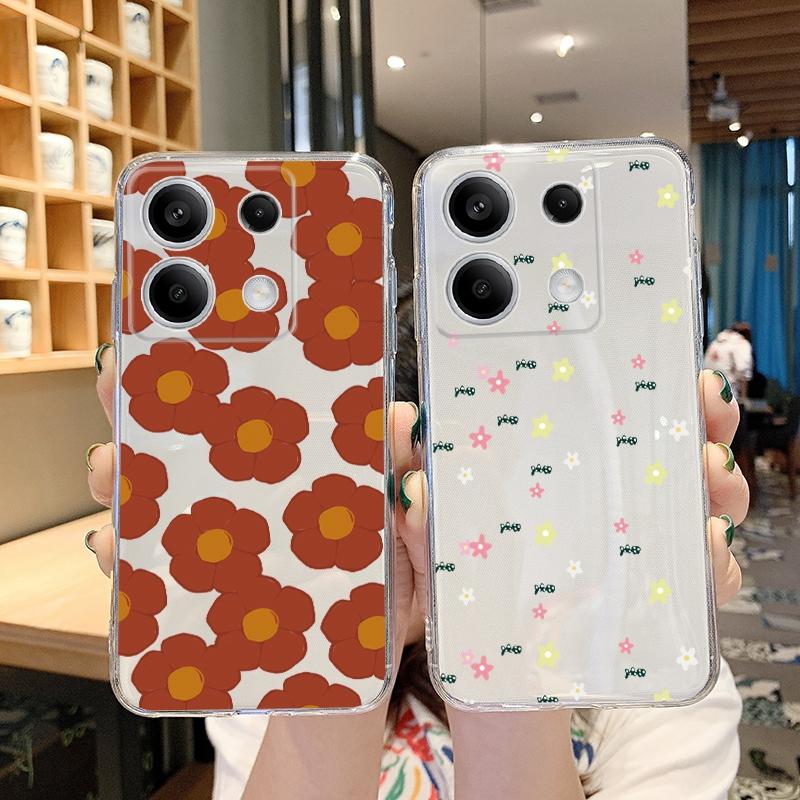 Мягкий силиконовый прозрачный чехол с цветочным узором для Xiaomi Redmi 13C Note 13 Pro Samsung A55 A54 A34 S24 M35 iPhone 15, защитный противоударный чехол для камеры