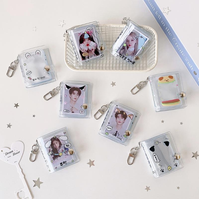 2-in-1 Mini Photo Storage Holder Portable 2 Inch Photo Album Cute Keychain Pendant for Teen Idol Card Collection Gift