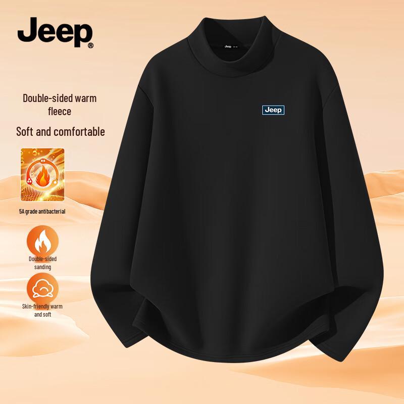 JEEP Men's Thermal Fleece-Lined Half-High Collar Long Sleeve T-Shirt