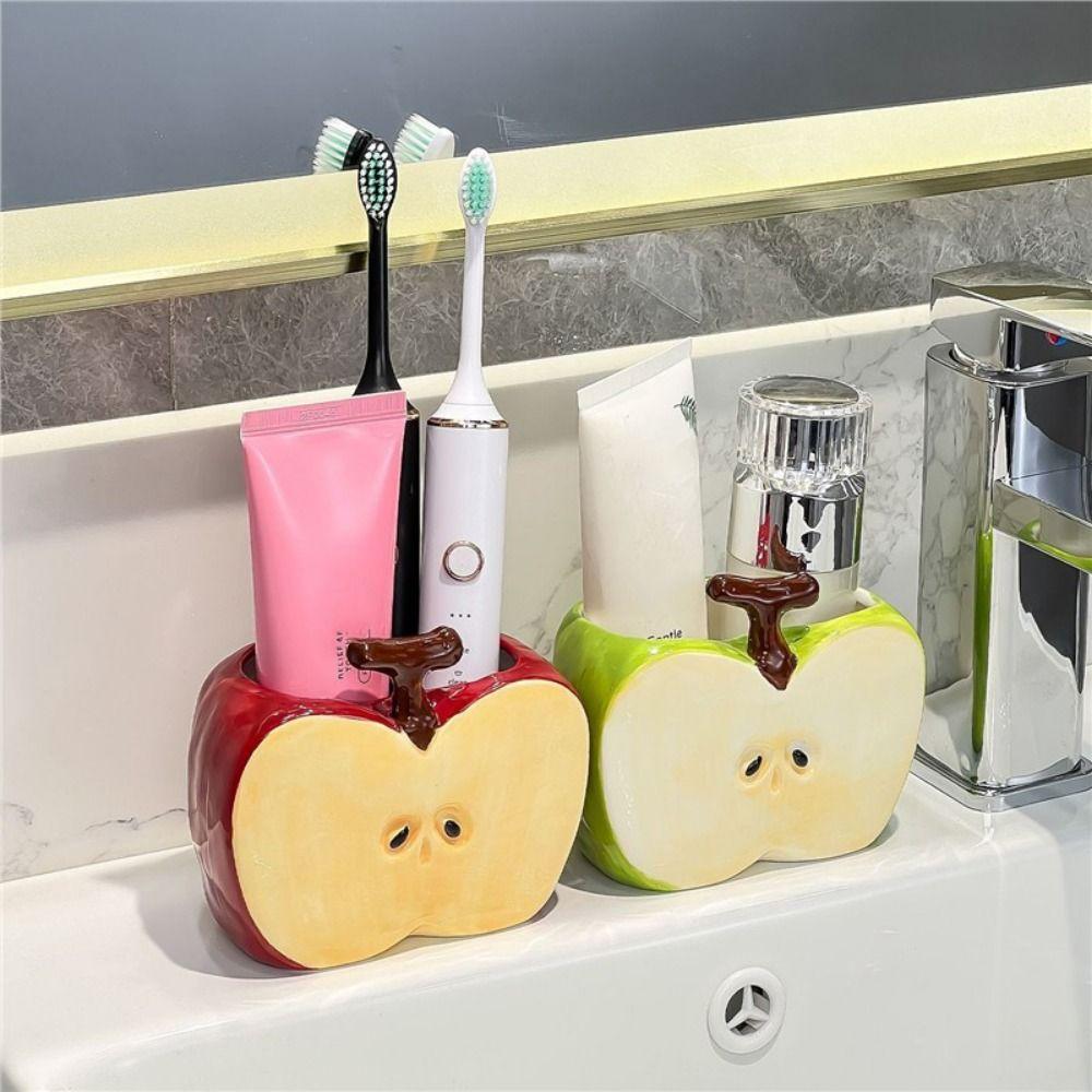 Half Fruit Ceramic Toothbrush Holder Creative Makeup Brush Storage Bathroom Organizer