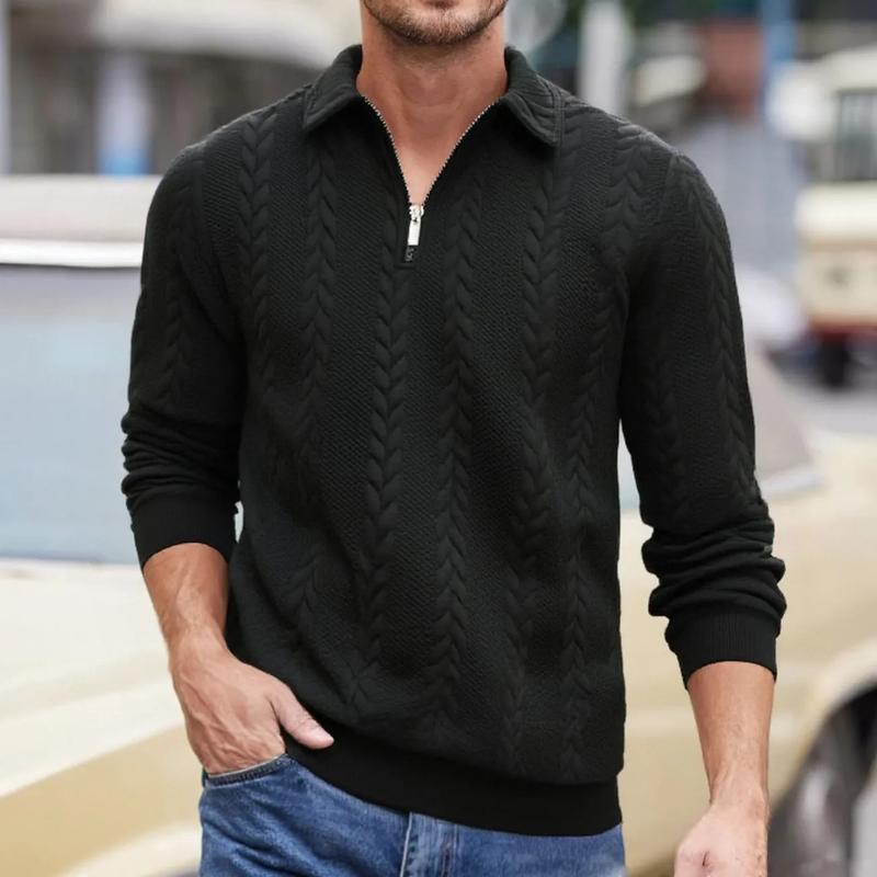 Autumn and winter sweater new pullover semi-cardigan zipper jacquard lapel sweater casual men's POLO shirt