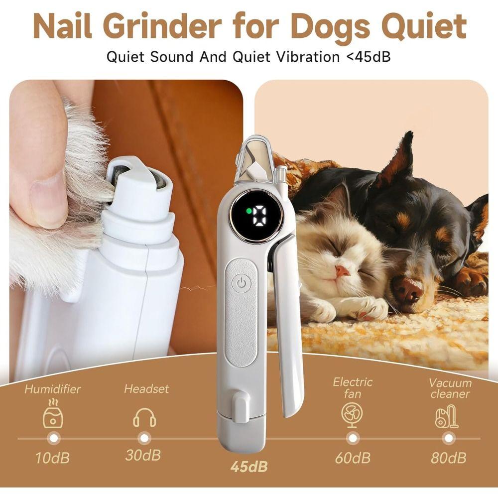 Ultra Quiet Dog Cat Nail Grinder LED Light Dog Cat Nail Trimmer  for Large Medium Puppy Dogs