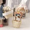 1:12 Scale Dollhouse Basket Mini Wicker Basket with Handles Micro-Scene Woven Storage Basket with Lace Trim for Doll House Accessories