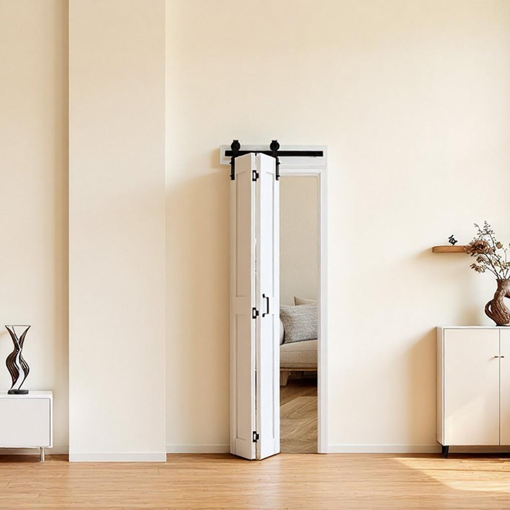 Bifold Barn Door, 609 x 2134 mm, MDF Bi-Fold Sliding Closet Doors, Hardware Kit Included, H-Frame Space-Saving Design, Need to Assemble, for Bedroom,