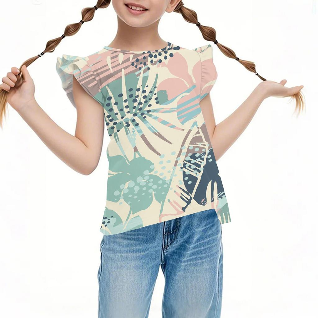 Детский повседневный топ с короткими рукавами, плиссированный, милый, с гавайским принтом, с круглым вырезом