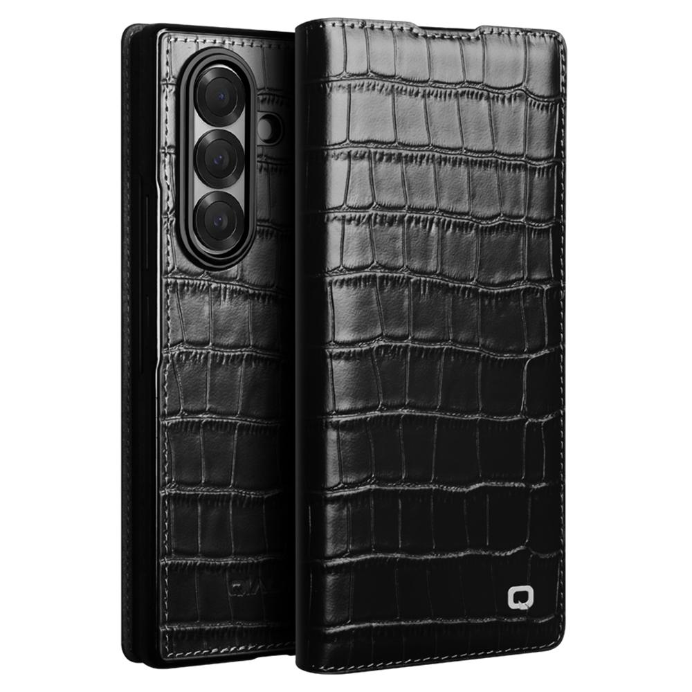 QIALINO For Samsung Galaxy Z Fold7 5G Case Crocodile Texture Genuine Cow Leather Flip Phone Cover