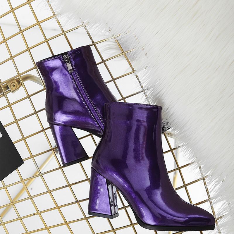 Patent Leather Gold Boots Silver Shoes Ladies Zipper Thick High Heels Short Boot Autumn Winter Size 43