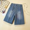 MODIQUE 2025 New Plus Size Summer Women's Casual Elastic Straight High-waisted Blue Fifth Denim Shorts Ladies Loose Basic Pants Jeans