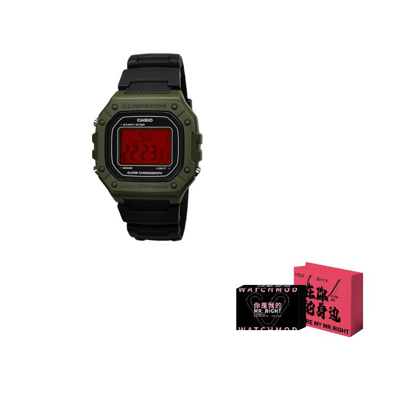 Casio Часы из Коллекции на Заказ Кварцевый Механизм Ремешок из Смолы Мужские Часы Зеленый Циферблат W-218H-3A(Watch5--)