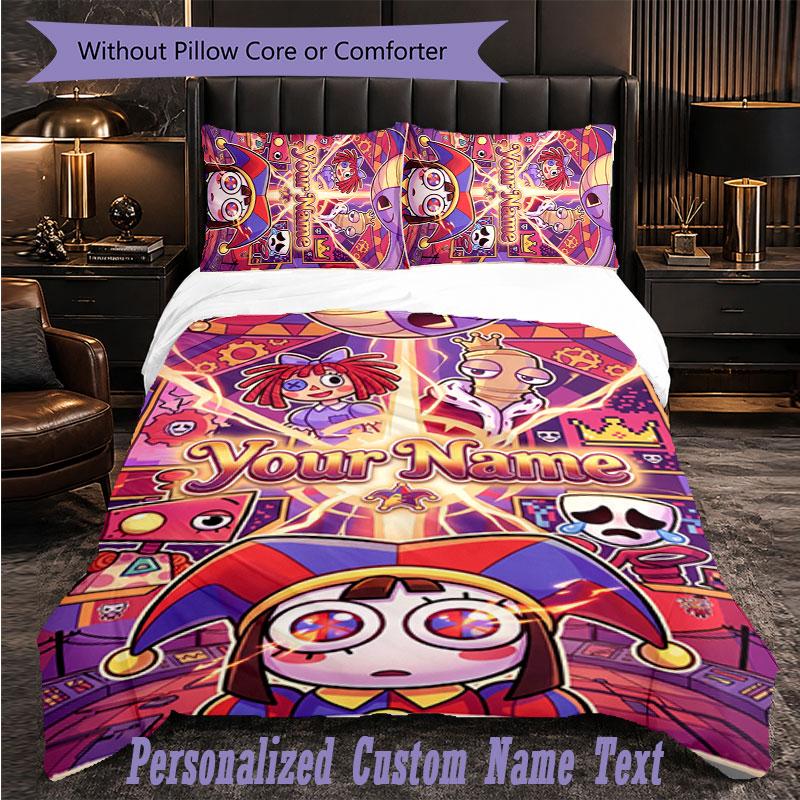 Personalized 3Pcs Bedding SetThe Amazing Digital Circus Custom Text Duvet Cover Pillowcase Set Bedroom Gift