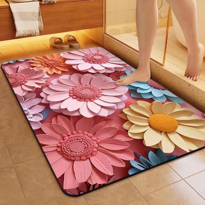 Three-dimensional Flower Floor Mat Bathroom Diatomaceous Mud Non-slip and Dirty Quick Drying Floor Mat Household Suction Carpet