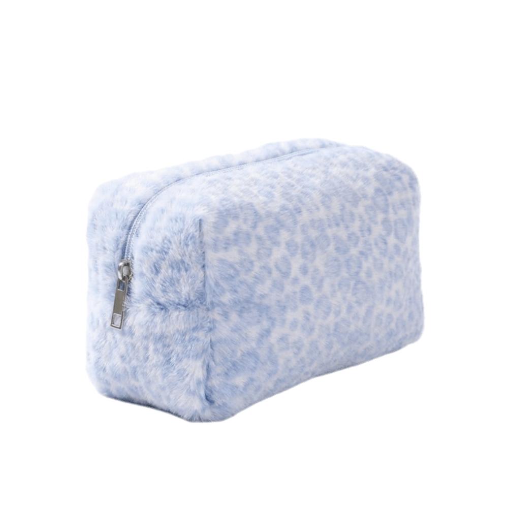 Plush Travel Toiletry Pouch Large Capacity Cosmetic Bag Durable Leopard Print Makeup Bag Women