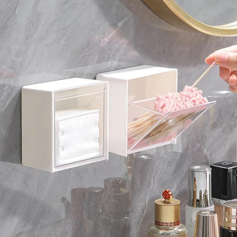 1шт настенные коробки держатель откидная крышка ватные палочки коробка органайзер для ванной комнаты стойка для дома без перфорации небольшой держатель для хранения коробки