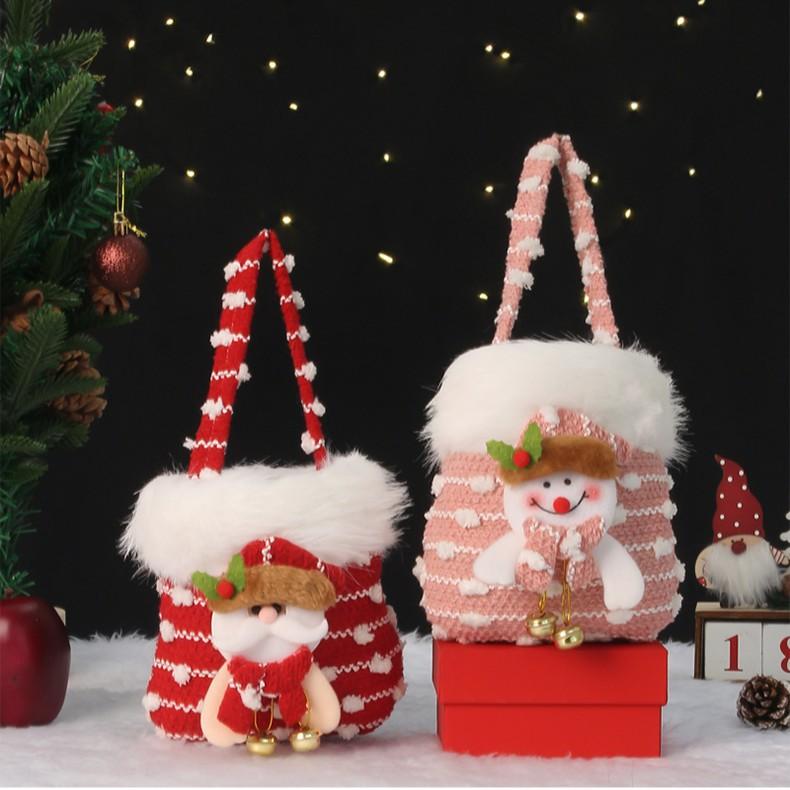 Christmas Apple Gift Bag Knitted Plush Santa Snowman Reindeer Bear Handbag Xmas Eve Candy Present Bag Holiday Party Decor