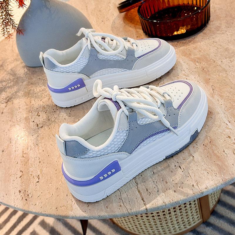 Women's Non-slip Sneakers Lace-Up Platform Sneakers Lace-Up Breathable Comfortable Running Walking Shoes Mesh Faux Leather Flat Tennis Sport Shoes