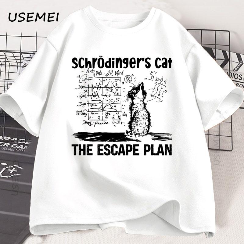 Schrodinger Cat Tshirt Physics Quantum Mechanics Creative Print Tshirt Shortsleeved Cotton T Shirt Science Unisex Women Clothes