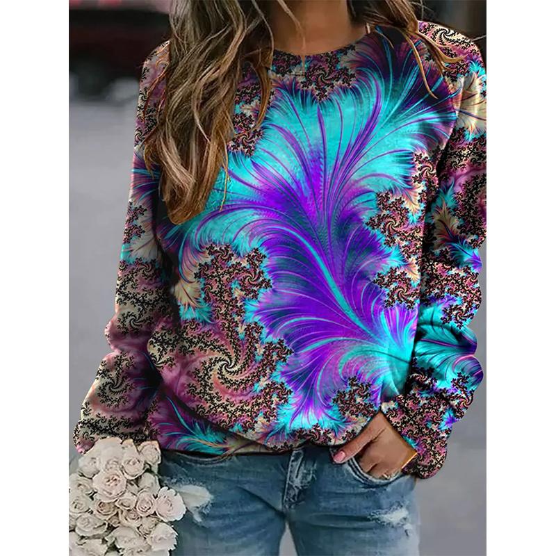 Spring And Autumn 3D Peacocks Printed Long Sleeve T Shirt Women Florals Pullover Harajuku Clothing Fashion Women Tops Sweatshirt