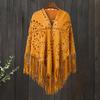 Women Shawl Warm Fabric Solid Color Versatile Hollow Tassels Hem Winter Scarf Comfortable Shawl Wrap