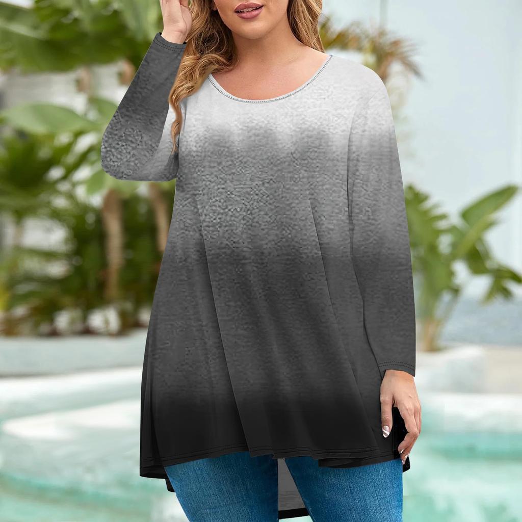 Women's Fashion Large Size Round Neck Long Sleeve Casual Print Loose Pullover Top