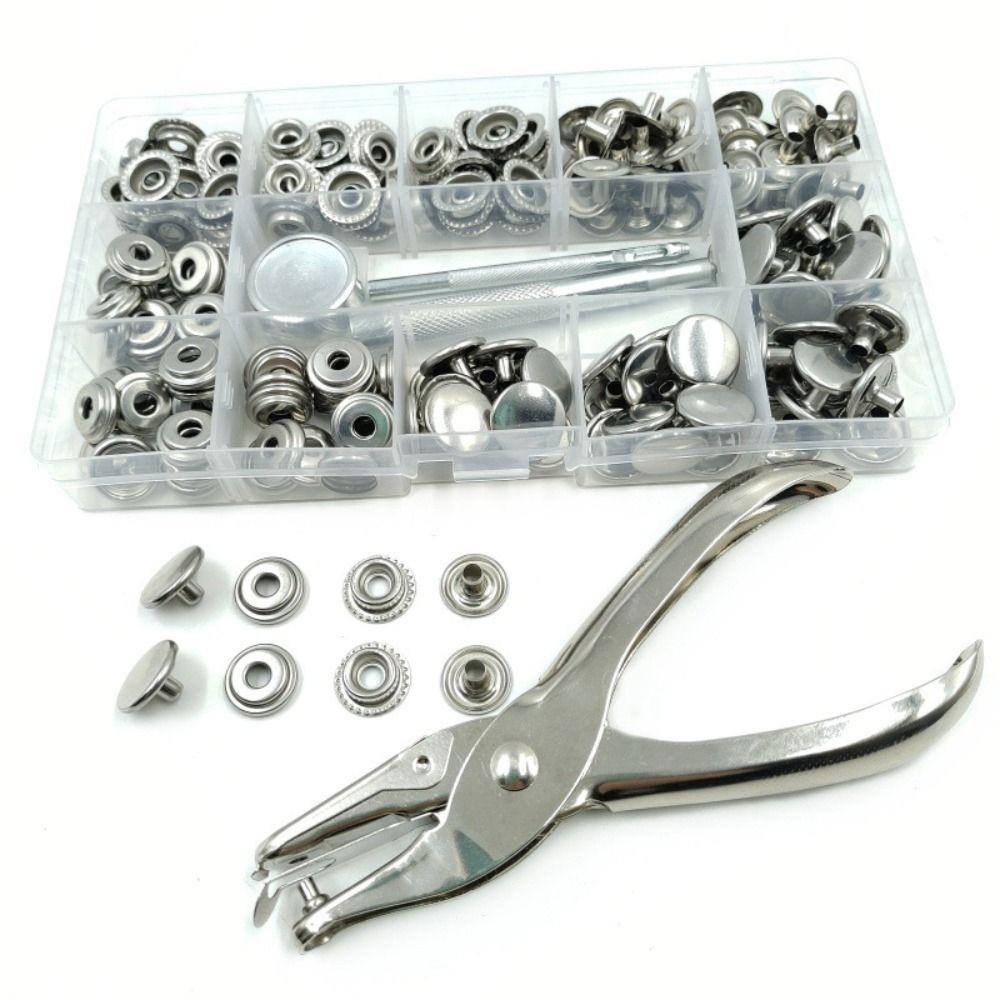 200Pcs Boxed Snaps Buttons Set Double Cap Leather Punch Pliers Durable Snap Fastener Kit DIY Craft