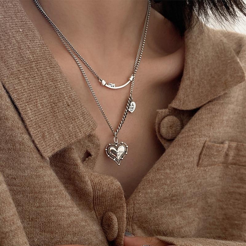 925 пробы стерлингового серебра винтажное ожерелье для женщин девушек парное сердце шарм элегантные вечерние украшения dz599
